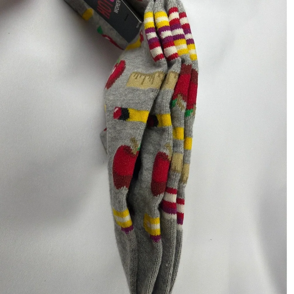 Hot Sox Back to School Novelty Crew Socks Womens 9-11 Gray Apple Pencil Teacher